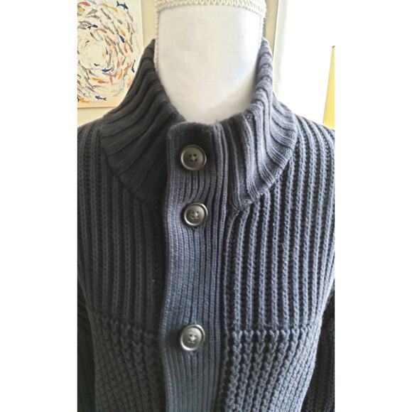 Mens Fisherman chunky knit Caridigan sweater Coastal Navy button up 100% cotton - Picture 3 of 12